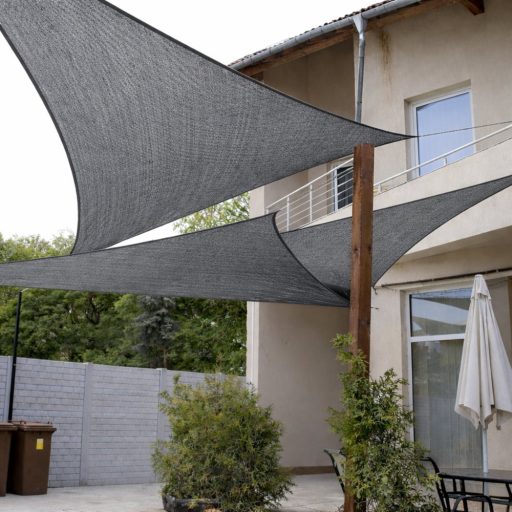 Żagiel przeciwsłoneczny - cień tarasowy, trójkątny 5x5x5 m W kolorze grafitowo-szarym - HDPE