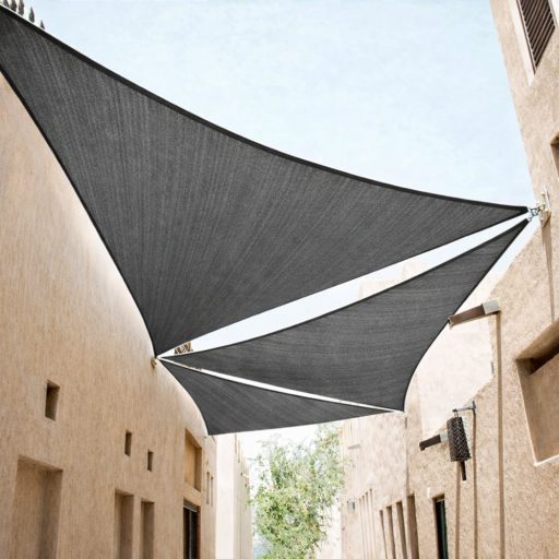 Żagiel przeciwsłoneczny - cień tarasowy, trójkątny 5x5x5 m W kolorze grafitowo-szarym - HDPE