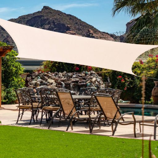 Żagiel przeciwsłoneczny - cień tarasowy, prostokątny 5x5 m W kolorze jasnego beżu - HDPE